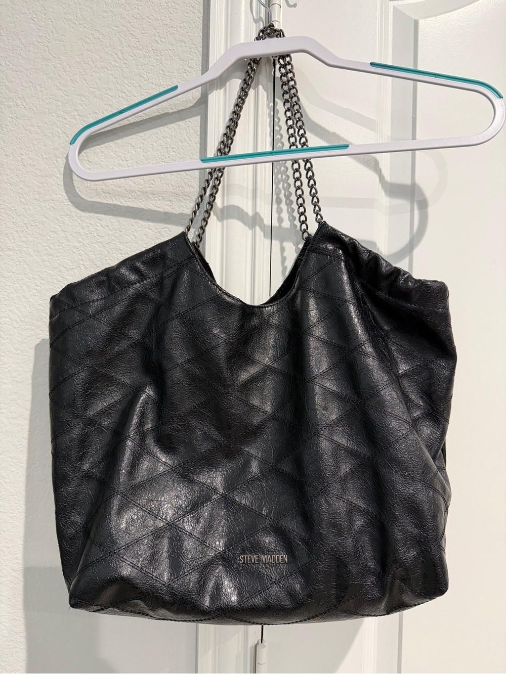 Steve Madden Bkattt Black Quilted Tote w/ Matching Pouch